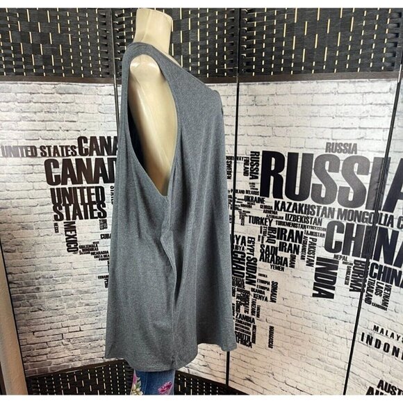 Torrid Plus 6 Heather Gray Lace-Up V- Neck Cocktail Statement Cotton Tank Top - Picture 3 of 6